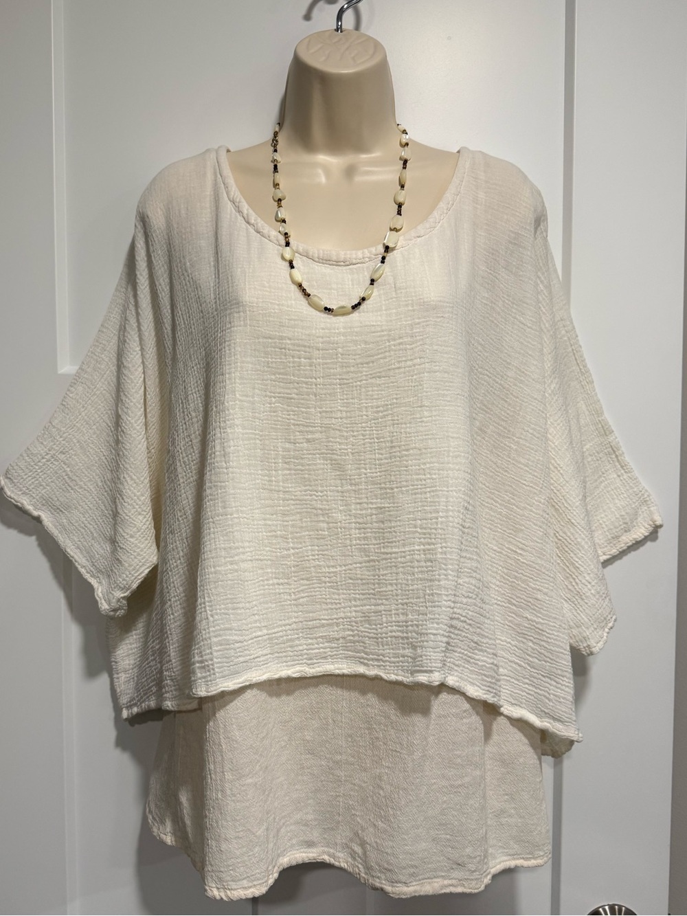 Oh My Gauze! Double Layer Cotton Gauze Top Size 0 XS/S Ivory Cream Lagenlook